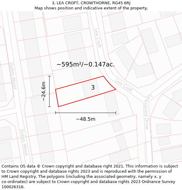 3, LEA CROFT, CROWTHORNE, RG45 6RJ: Plot and title map