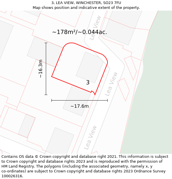 3, LEA VIEW, WINCHESTER, SO23 7FU: Plot and title map