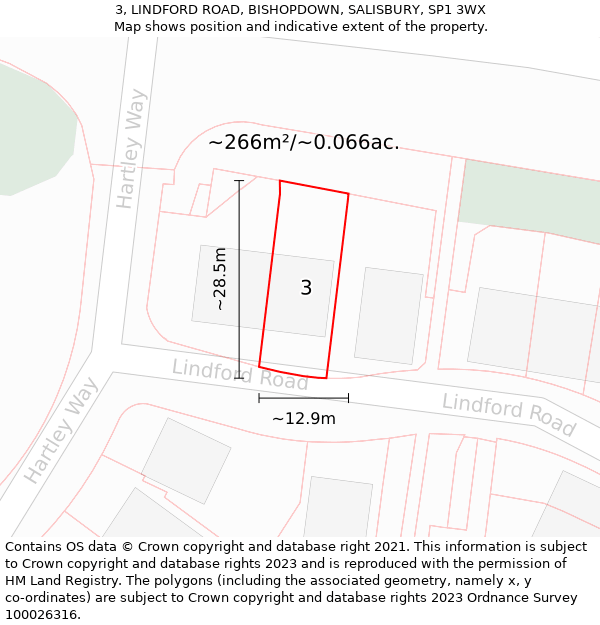 3, LINDFORD ROAD, BISHOPDOWN, SALISBURY, SP1 3WX: Plot and title map