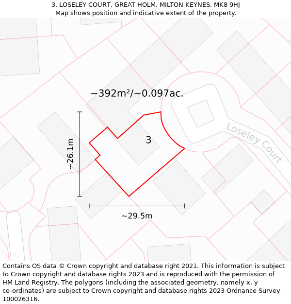 3, LOSELEY COURT, GREAT HOLM, MILTON KEYNES, MK8 9HJ: Plot and title map