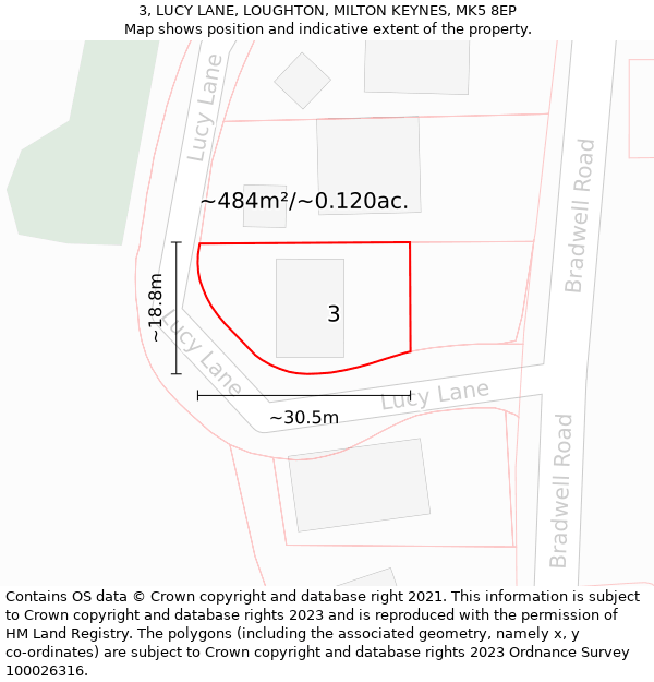 3, LUCY LANE, LOUGHTON, MILTON KEYNES, MK5 8EP: Plot and title map