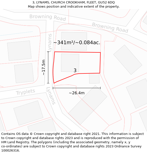 3, LYNAMS, CHURCH CROOKHAM, FLEET, GU52 6DQ: Plot and title map