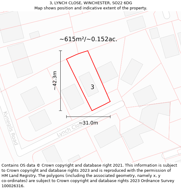 3, LYNCH CLOSE, WINCHESTER, SO22 6DG: Plot and title map