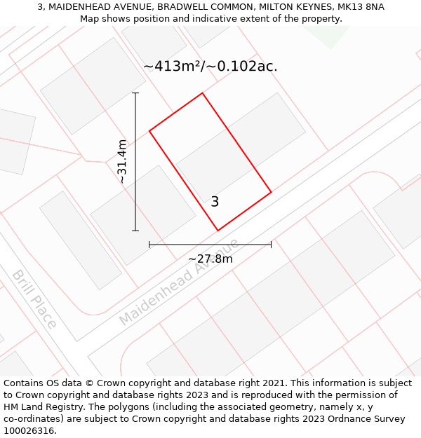 3, MAIDENHEAD AVENUE, BRADWELL COMMON, MILTON KEYNES, MK13 8NA: Plot and title map