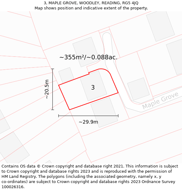 3, MAPLE GROVE, WOODLEY, READING, RG5 4JQ: Plot and title map