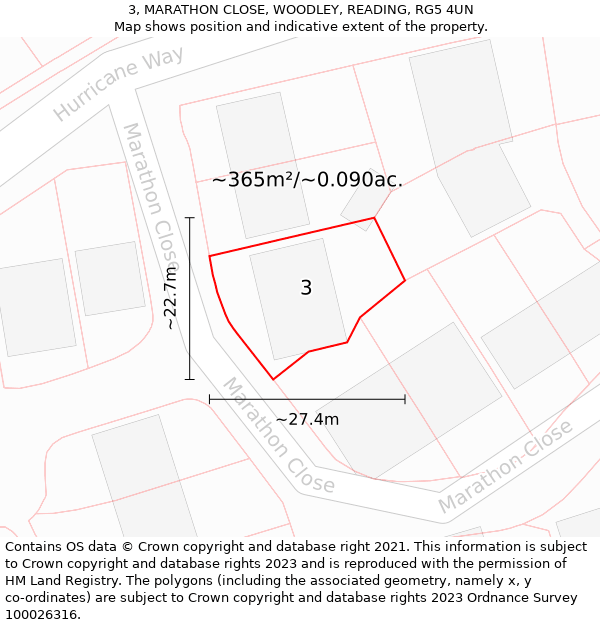 3, MARATHON CLOSE, WOODLEY, READING, RG5 4UN: Plot and title map