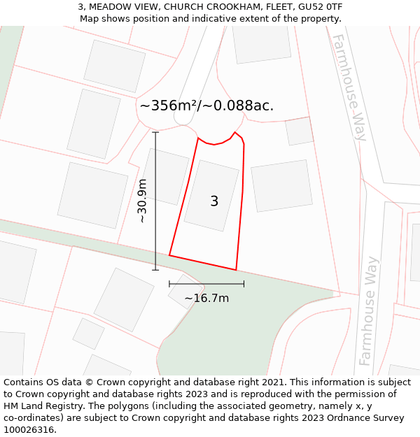 3, MEADOW VIEW, CHURCH CROOKHAM, FLEET, GU52 0TF: Plot and title map