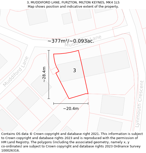 3, MUDDIFORD LANE, FURZTON, MILTON KEYNES, MK4 1LS: Plot and title map