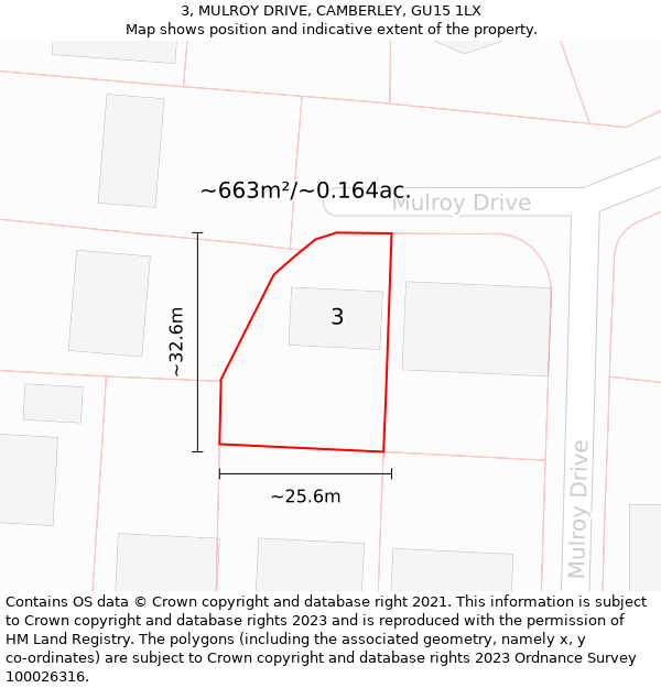 3, MULROY DRIVE, CAMBERLEY, GU15 1LX: Plot and title map