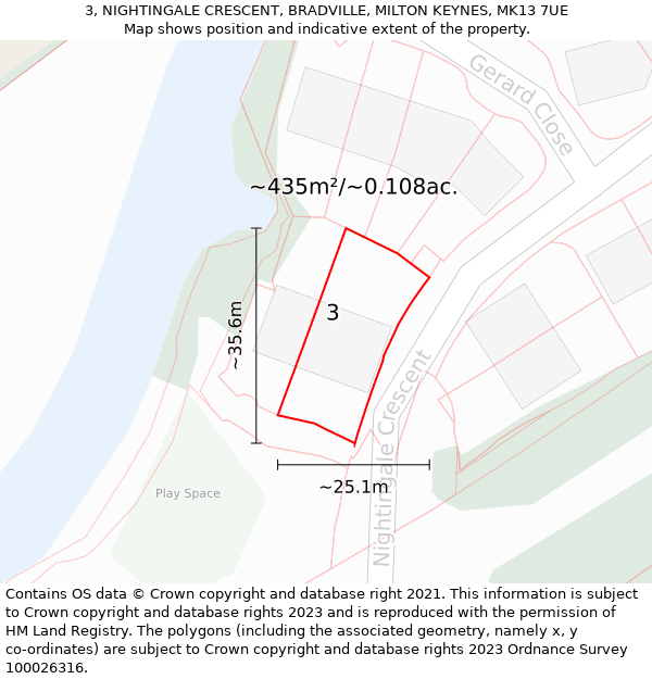3, NIGHTINGALE CRESCENT, BRADVILLE, MILTON KEYNES, MK13 7UE: Plot and title map