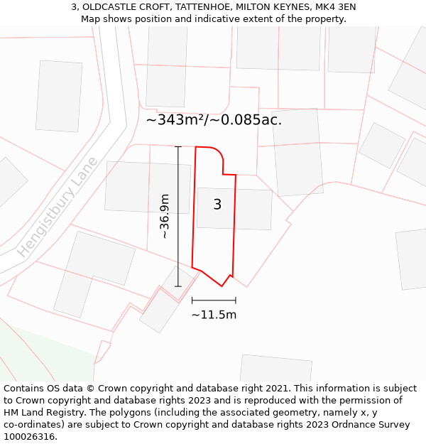 3, OLDCASTLE CROFT, TATTENHOE, MILTON KEYNES, MK4 3EN: Plot and title map