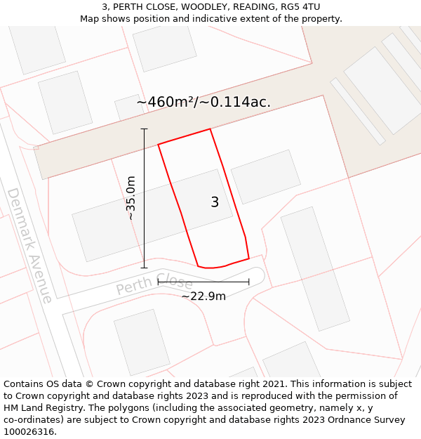 3, PERTH CLOSE, WOODLEY, READING, RG5 4TU: Plot and title map