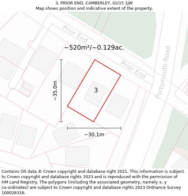 3, PRIOR END, CAMBERLEY, GU15 1JW: Plot and title map