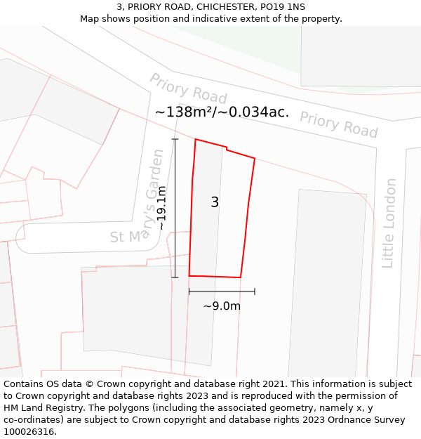 3, PRIORY ROAD, CHICHESTER, PO19 1NS: Plot and title map