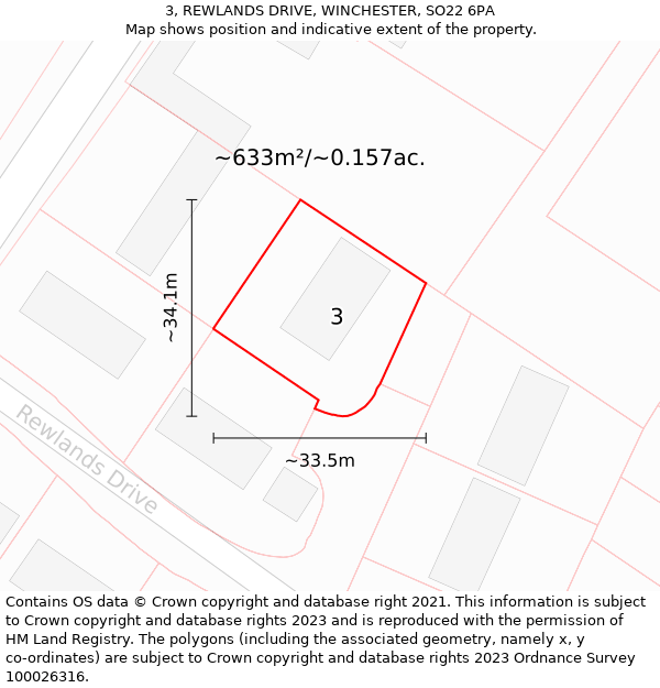 3, REWLANDS DRIVE, WINCHESTER, SO22 6PA: Plot and title map