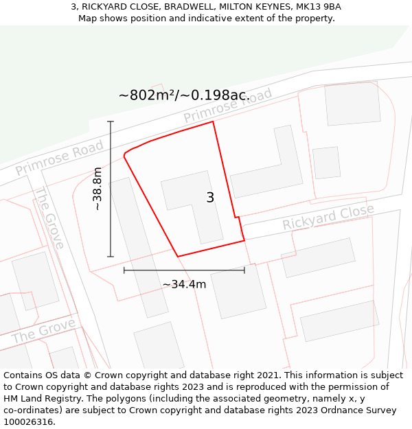 3, RICKYARD CLOSE, BRADWELL, MILTON KEYNES, MK13 9BA: Plot and title map