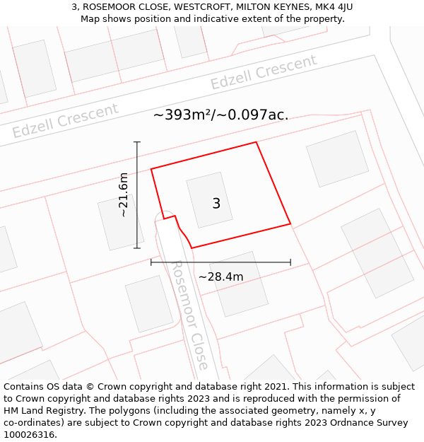 3, ROSEMOOR CLOSE, WESTCROFT, MILTON KEYNES, MK4 4JU: Plot and title map