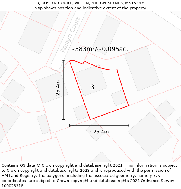 3, ROSLYN COURT, WILLEN, MILTON KEYNES, MK15 9LA: Plot and title map