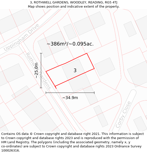 3, ROTHWELL GARDENS, WOODLEY, READING, RG5 4TJ: Plot and title map