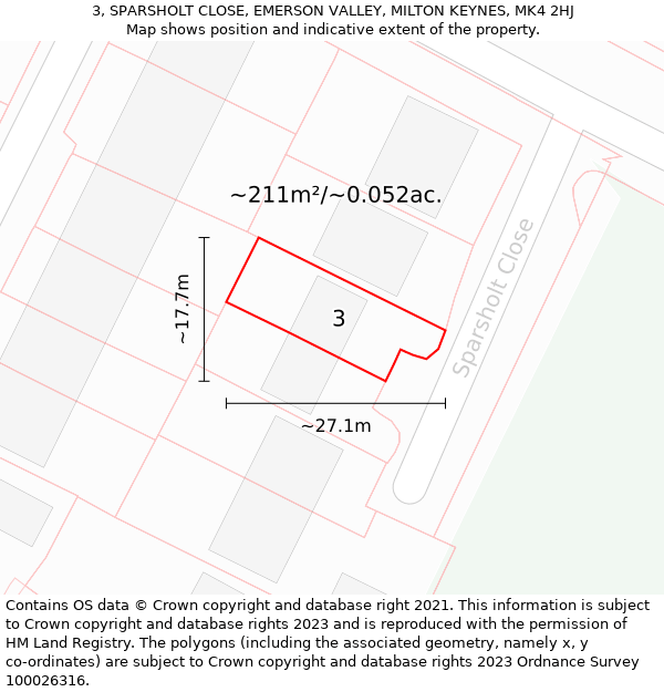 3, SPARSHOLT CLOSE, EMERSON VALLEY, MILTON KEYNES, MK4 2HJ: Plot and title map