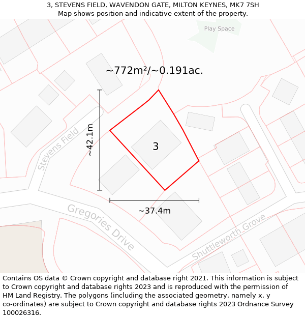 3, STEVENS FIELD, WAVENDON GATE, MILTON KEYNES, MK7 7SH: Plot and title map