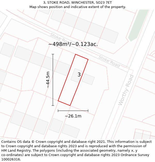 3, STOKE ROAD, WINCHESTER, SO23 7ET: Plot and title map