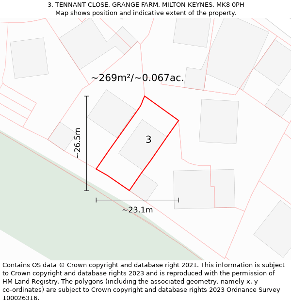 3, TENNANT CLOSE, GRANGE FARM, MILTON KEYNES, MK8 0PH: Plot and title map