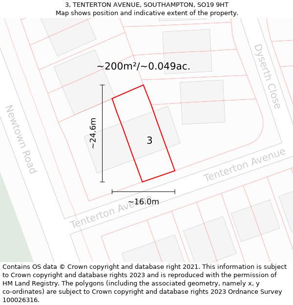 3, TENTERTON AVENUE, SOUTHAMPTON, SO19 9HT: Plot and title map