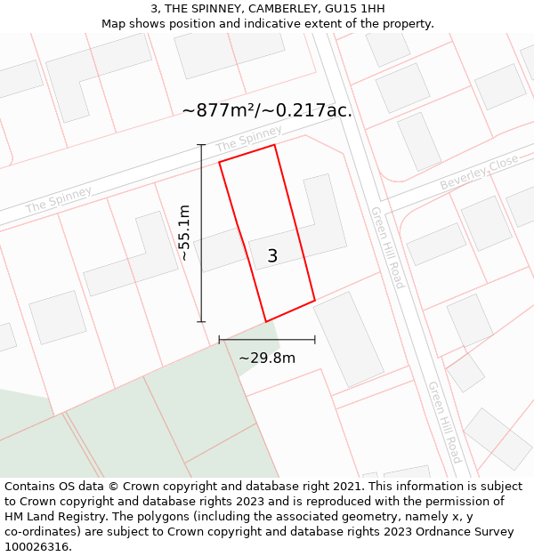 3, THE SPINNEY, CAMBERLEY, GU15 1HH: Plot and title map