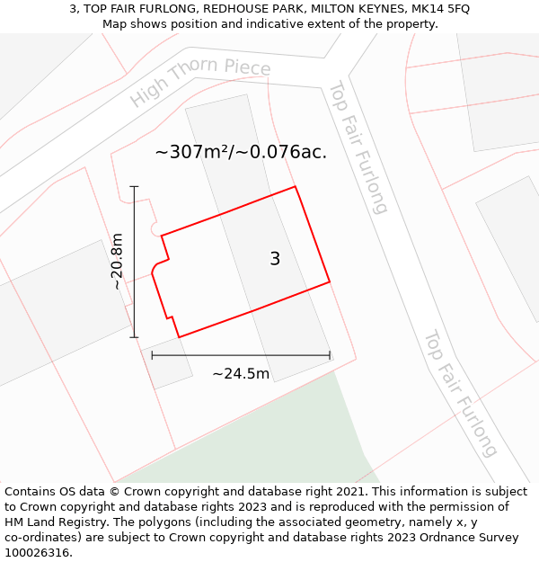 3, TOP FAIR FURLONG, REDHOUSE PARK, MILTON KEYNES, MK14 5FQ: Plot and title map