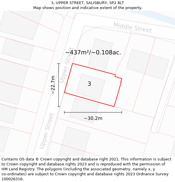 3, UPPER STREET, SALISBURY, SP2 8LT: Plot and title map