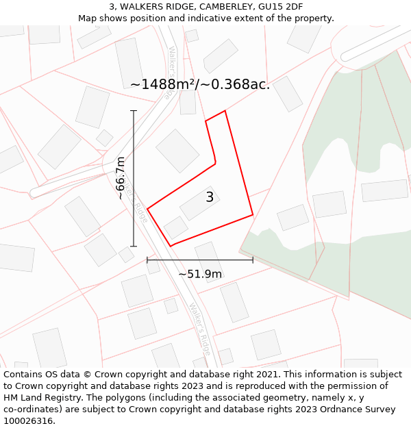 3, WALKERS RIDGE, CAMBERLEY, GU15 2DF: Plot and title map