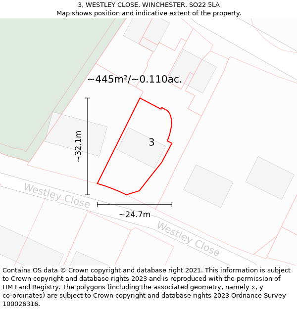 3, WESTLEY CLOSE, WINCHESTER, SO22 5LA: Plot and title map