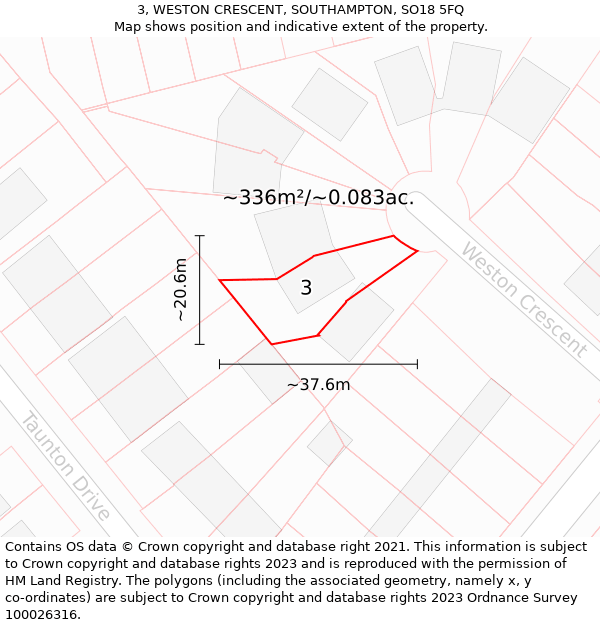 3, WESTON CRESCENT, SOUTHAMPTON, SO18 5FQ: Plot and title map