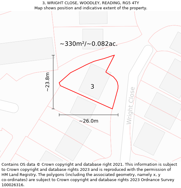 3, WRIGHT CLOSE, WOODLEY, READING, RG5 4TY: Plot and title map