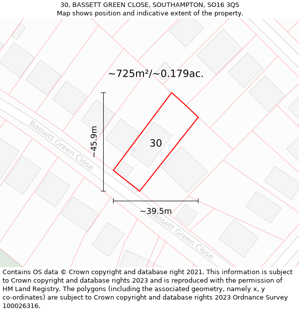 30, BASSETT GREEN CLOSE, SOUTHAMPTON, SO16 3QS: Plot and title map