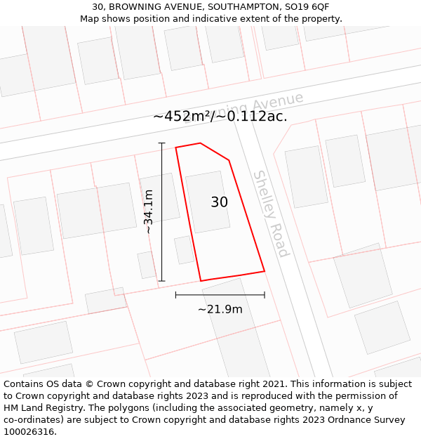 30, BROWNING AVENUE, SOUTHAMPTON, SO19 6QF: Plot and title map