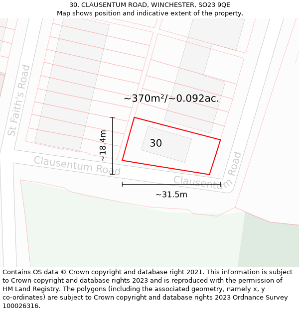 30, CLAUSENTUM ROAD, WINCHESTER, SO23 9QE: Plot and title map