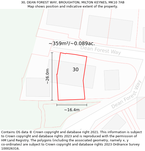 30, DEAN FOREST WAY, BROUGHTON, MILTON KEYNES, MK10 7AB: Plot and title map