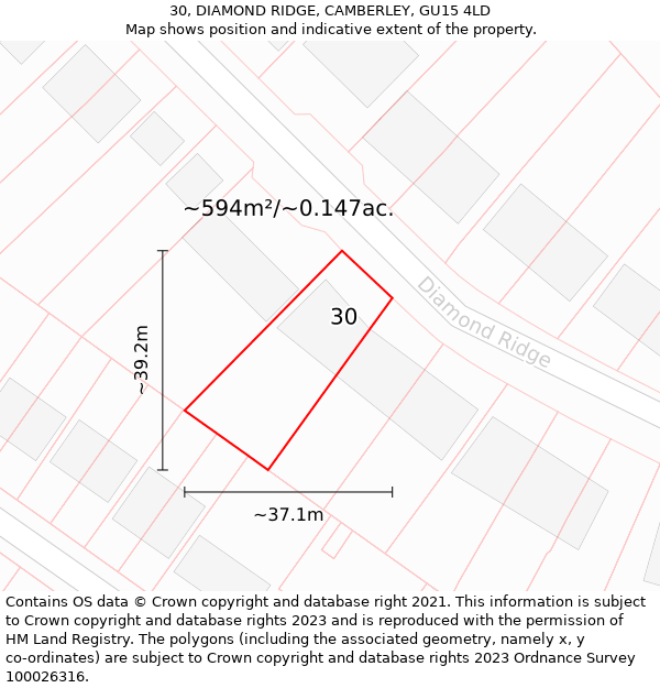 30, DIAMOND RIDGE, CAMBERLEY, GU15 4LD: Plot and title map