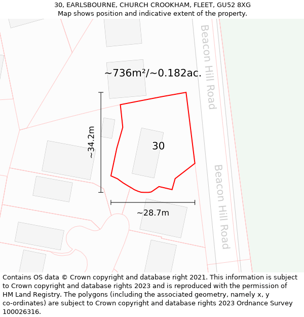 30, EARLSBOURNE, CHURCH CROOKHAM, FLEET, GU52 8XG: Plot and title map