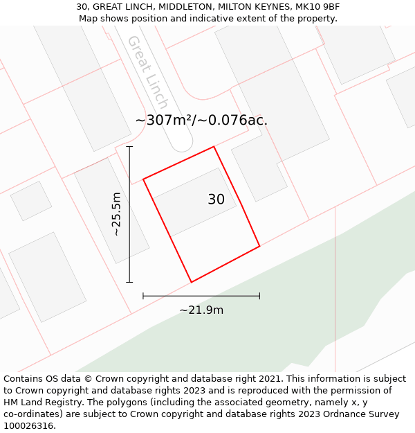 30, GREAT LINCH, MIDDLETON, MILTON KEYNES, MK10 9BF: Plot and title map