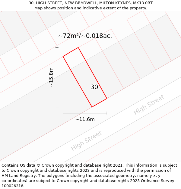 30, HIGH STREET, NEW BRADWELL, MILTON KEYNES, MK13 0BT: Plot and title map