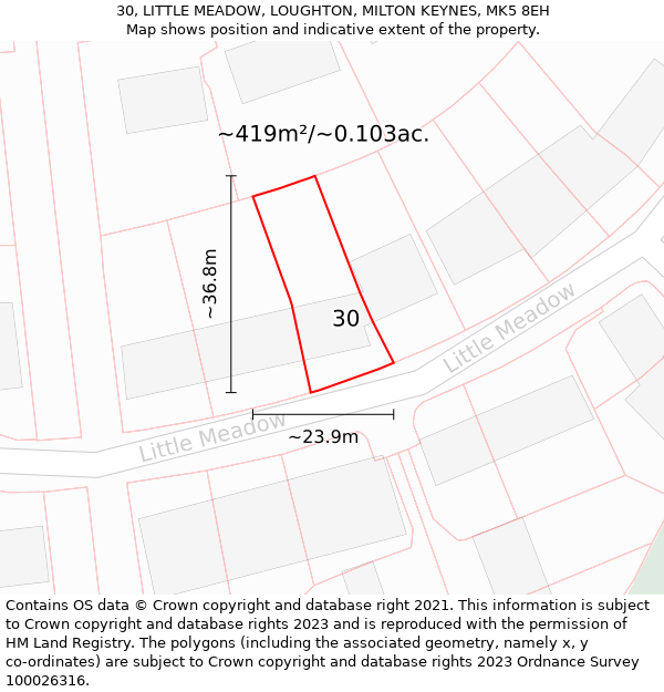 30, LITTLE MEADOW, LOUGHTON, MILTON KEYNES, MK5 8EH: Plot and title map