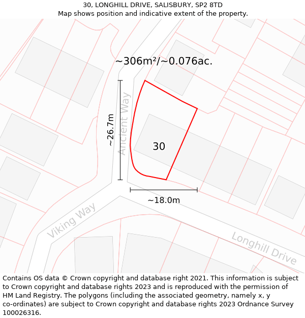 30, LONGHILL DRIVE, SALISBURY, SP2 8TD: Plot and title map