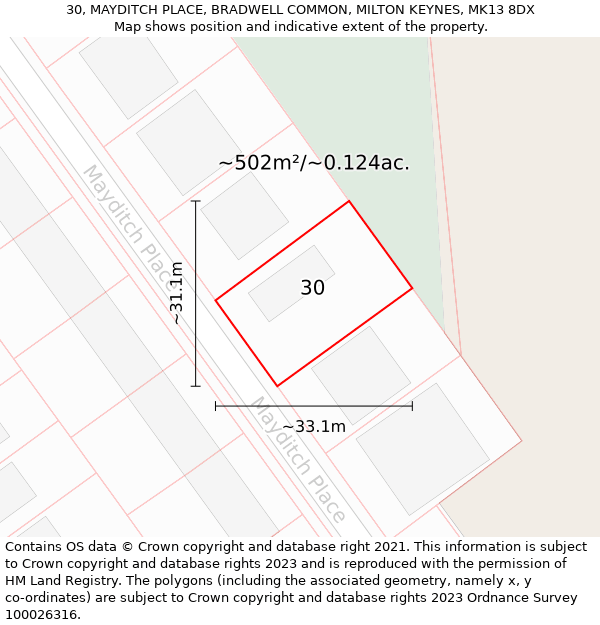 30, MAYDITCH PLACE, BRADWELL COMMON, MILTON KEYNES, MK13 8DX: Plot and title map