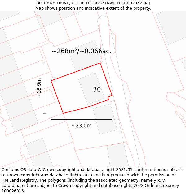 30, RANA DRIVE, CHURCH CROOKHAM, FLEET, GU52 8AJ: Plot and title map