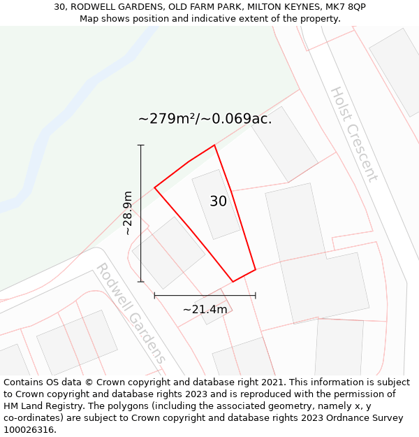 30, RODWELL GARDENS, OLD FARM PARK, MILTON KEYNES, MK7 8QP: Plot and title map