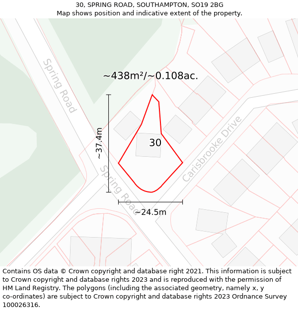 30, SPRING ROAD, SOUTHAMPTON, SO19 2BG: Plot and title map