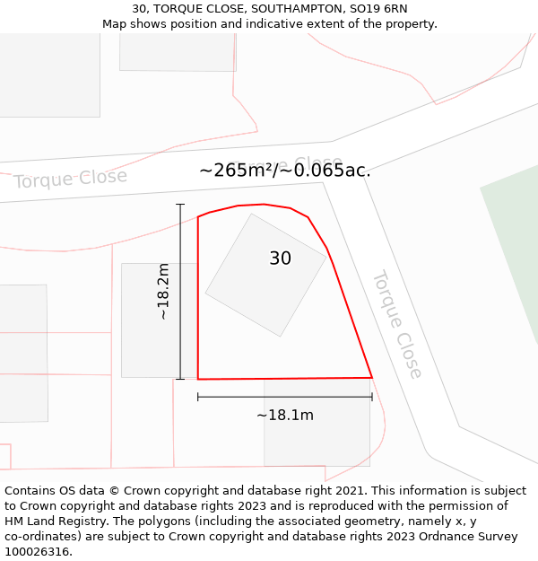 30, TORQUE CLOSE, SOUTHAMPTON, SO19 6RN: Plot and title map